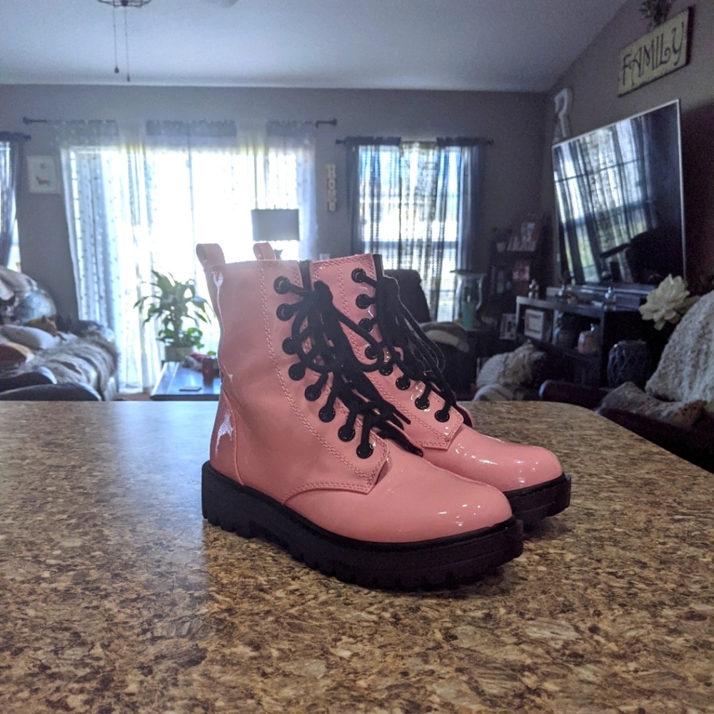 Pink combat boots